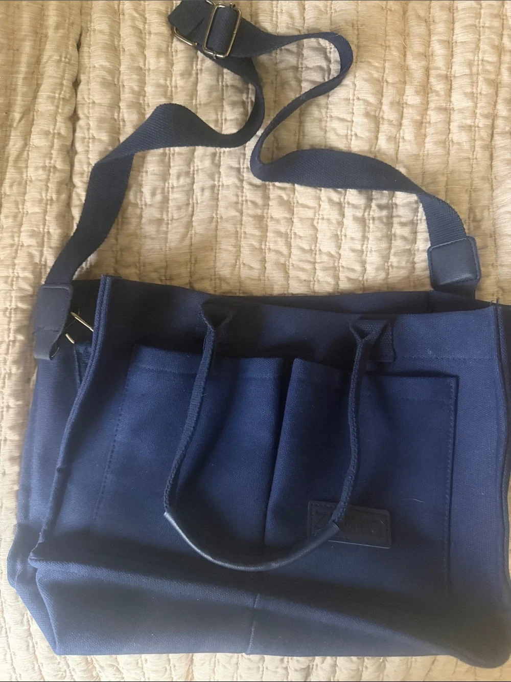Navy Canvas Laptop Tote Bag with Shoulder Strap